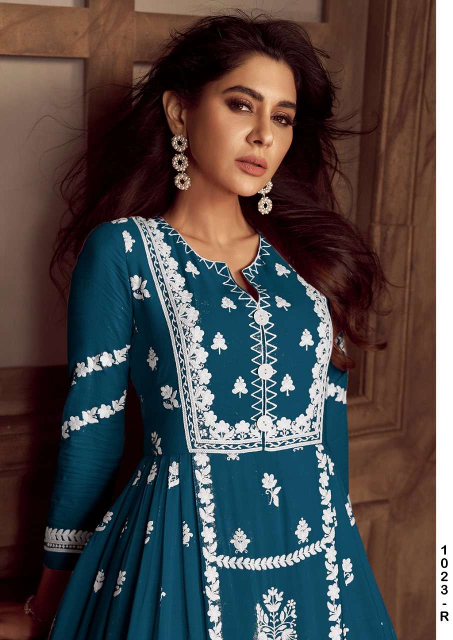 LAKHNAVI VOL 4 DARK LIST HEAVY RAYON LAKHNAWI WORK KURTI WITH PLAZZO AND DUPATTA BY S3FOREVER BRAND 1023 R C